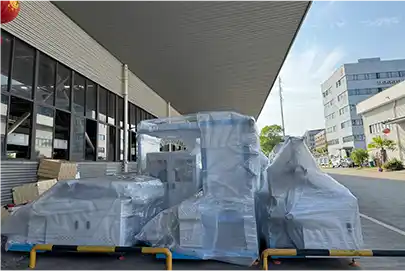 Machines wrapped and prepared for shipment